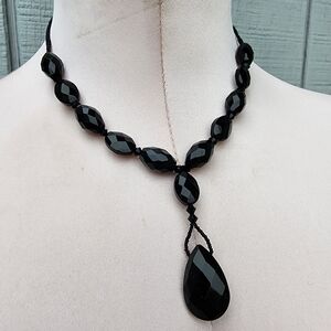 White House Black Market Black Crystalline Beaded Pendant 15" Choker Necklace